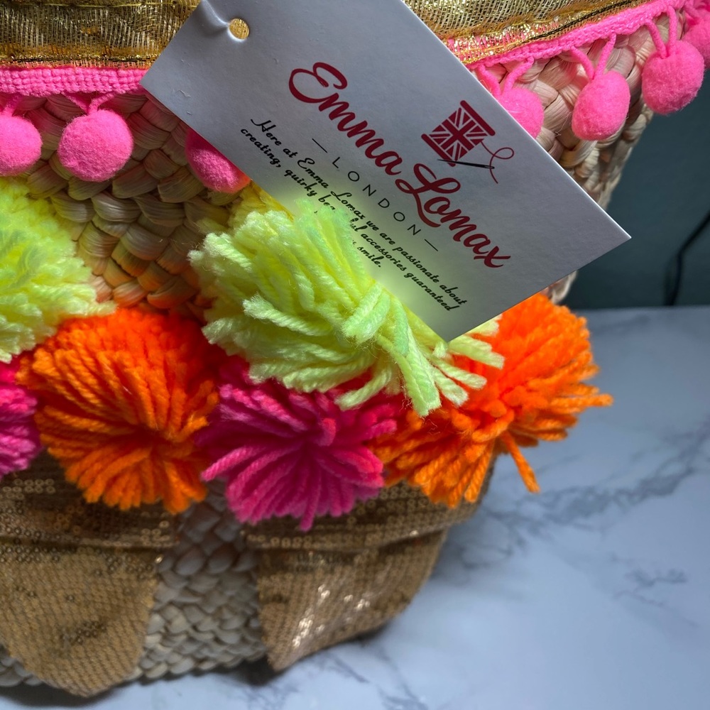 Emma Lomax Ice Cream Pom Pom Straw Tote Bag - Picture 3 of 16
